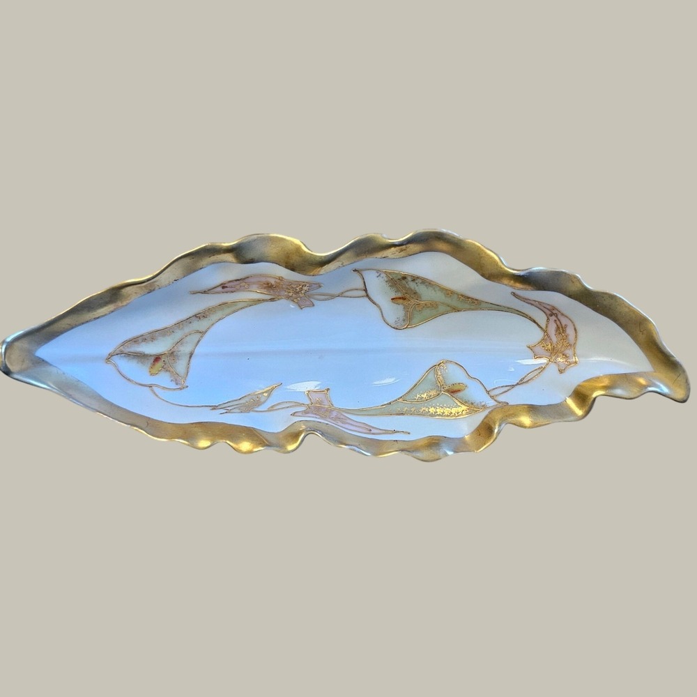 Limoges France Porcelain Celery Dish Calla Lily Gold Gilt Kahn & Henderson Tray